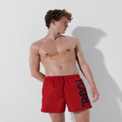 Red Men's Karl Lagerfeld Karl Logo Board Shorts Beachwear | AE918ULMN