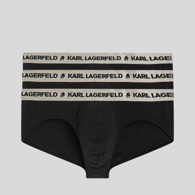 Silver / Black Men's Karl Lagerfeld Metallic Logo Briefs – 3 Pack Underwear | AE734EBCP