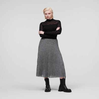 Silver Women's Karl Lagerfeld Sequin Pleated Skirts | AE829ZCPG