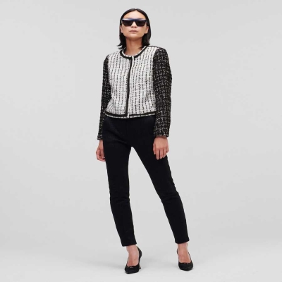 White / Black Women's Karl Lagerfeld Two-tone BOUCLÉ Jackets | AE468XZYU