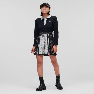 White / Black Women's Karl Lagerfeld Two-tone BOUCLÉ Skirts | AE604QXFP