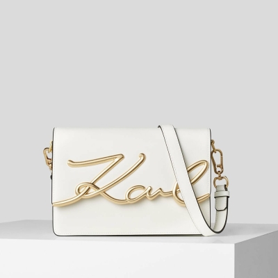 White / Gold Women's Karl Lagerfeld K/Signature Shoulder Bags | AE124SOCE