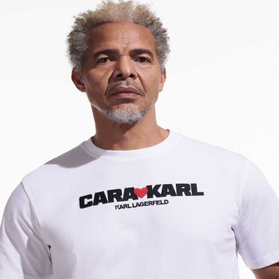 White Men's Karl Lagerfeld Cara Loves Karl T-Shirts | AE408UECS