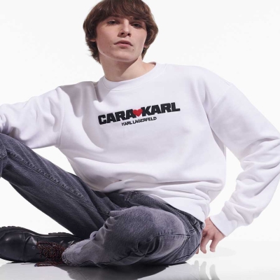 White Men's Karl Lagerfeld Cara Loves Karl Sweatshirts | AE519RVYQ