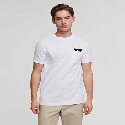 White Men's Karl Lagerfeld Ikonik Karl Pocket T-Shirts | AE573ACRB