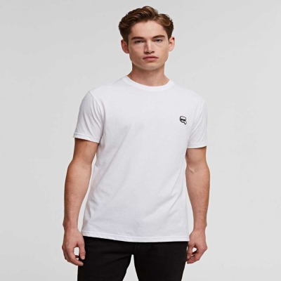 White Men's Karl Lagerfeld Ikonik Karl Rubber Patch T-Shirts | AE285LSTZ