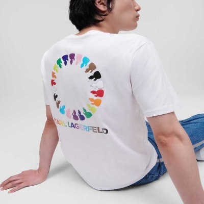 White Men's Karl Lagerfeld K/Love Circle Artwork T-Shirts | AE587GTZN