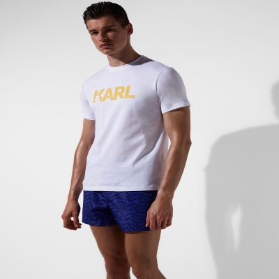 White Men's Karl Lagerfeld Karl Logo Beach T Shirts Beachwear | AE436OHGT