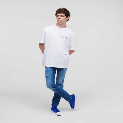 White Men's Karl Lagerfeld Klj Box Logo T-Shirts | AE294TZOI