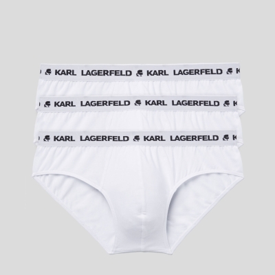 White Men's Karl Lagerfeld Logo Briefs 3-pack Underwear | AE273ISBY