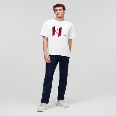 White Men's Karl Lagerfeld Ombré Karl Monogram T-Shirts | AE247SWXB