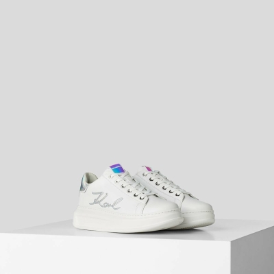 White / Multicolor Women's Karl Lagerfeld Kapri Signia Leather Sneakers | AE152TNBU