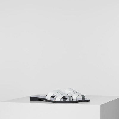 White / Silver Women's Karl Lagerfeld Skoot Ii Karl Kut-out Sandals & Flats | AE826RBDH