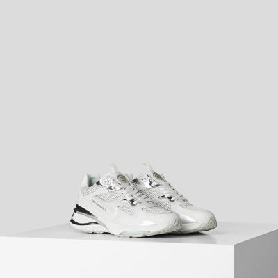 White / Silver Women's Karl Lagerfeld Spree Low Lace Runners Sneakers | AE069LQFA