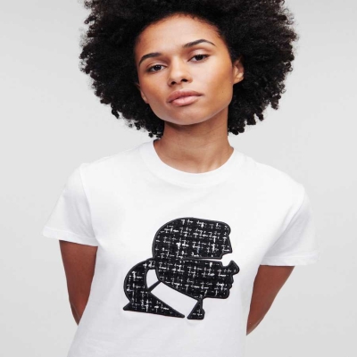 White Women's Karl Lagerfeld BOUCLÉ Karl Profile T-Shirts | AE587HRTN