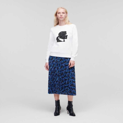 White Women's Karl Lagerfeld BOUCLÉ Karl Profile Sweatshirts | AE763PZBI