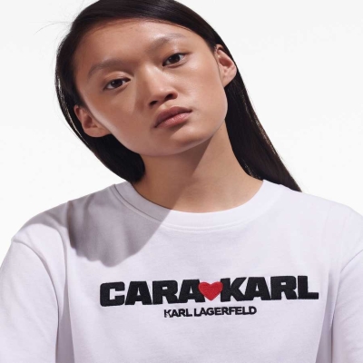 White Women's Karl Lagerfeld Cara Loves Karl T-Shirts | AE416PDWR