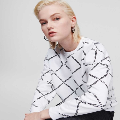 White Women's Karl Lagerfeld Diamond Logo Print Sweatshirts | AE598XRNM