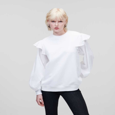 White Women's Karl Lagerfeld Fabric Mix Sweatshirts | AE910MJGO