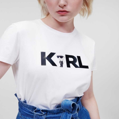 White Women's Karl Lagerfeld Ikonik 2.0 Karl Logo T-Shirts | AE817JAPH