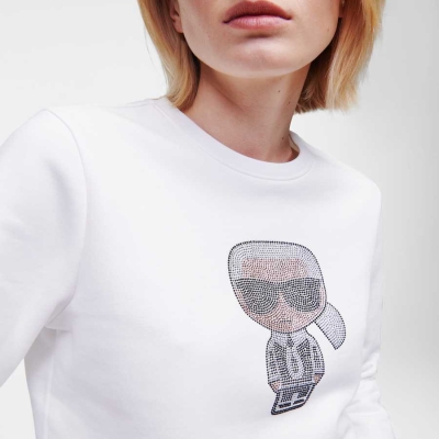 White Women's Karl Lagerfeld K/Ikonik Sparkle Sweatshirts | AE819RVAJ