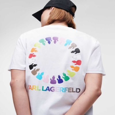 White Women's Karl Lagerfeld K/Love Circle Artwork T-Shirts | AE487ZRNY