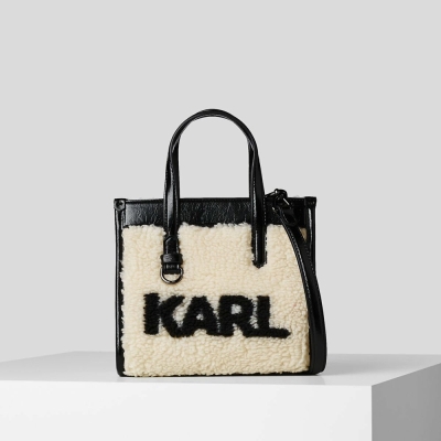 White Women's Karl Lagerfeld K/Skuare Small Faux-shearling Tote Bags | AE428LXBY