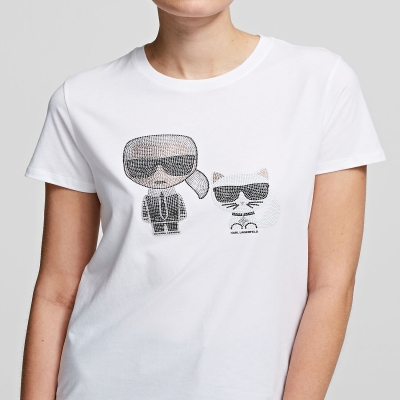 White Women's Karl Lagerfeld Karl & Choupette Ikonik Tee T-Shirts | AE462RJLY