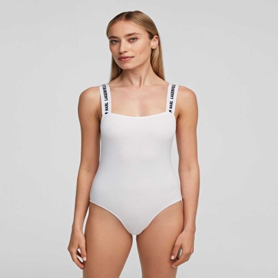 White Women's Karl Lagerfeld Karl Logo Bodysuit Underwear | AE064KIFX