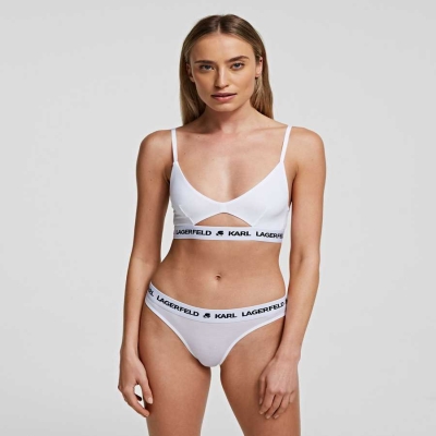 White Women's Karl Lagerfeld Karl Logo Peephole Bra Underwear | AE490ULES