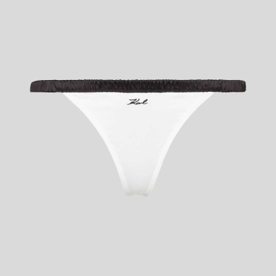 White Women's Karl Lagerfeld Karl Signature Satin Thong Underwear | AE701NHQV