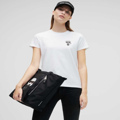 White Women's Karl Lagerfeld Mini Ikonik Karl Rhinestone T-Shirts | AE546NEHW