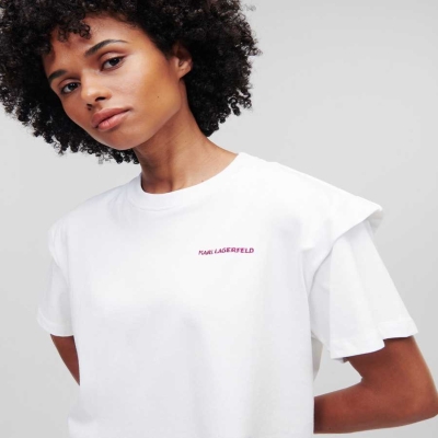 White Women's Karl Lagerfeld Padded Shoulder T-Shirts | AE421NAKZ