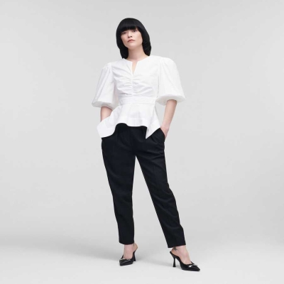 White Women's Karl Lagerfeld Poplin With Peplum Hem Blouses | AE695PHRL