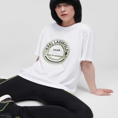 White Women's Karl Lagerfeld Rue St-guillaume Circle Logo T-Shirts | AE792SFJU