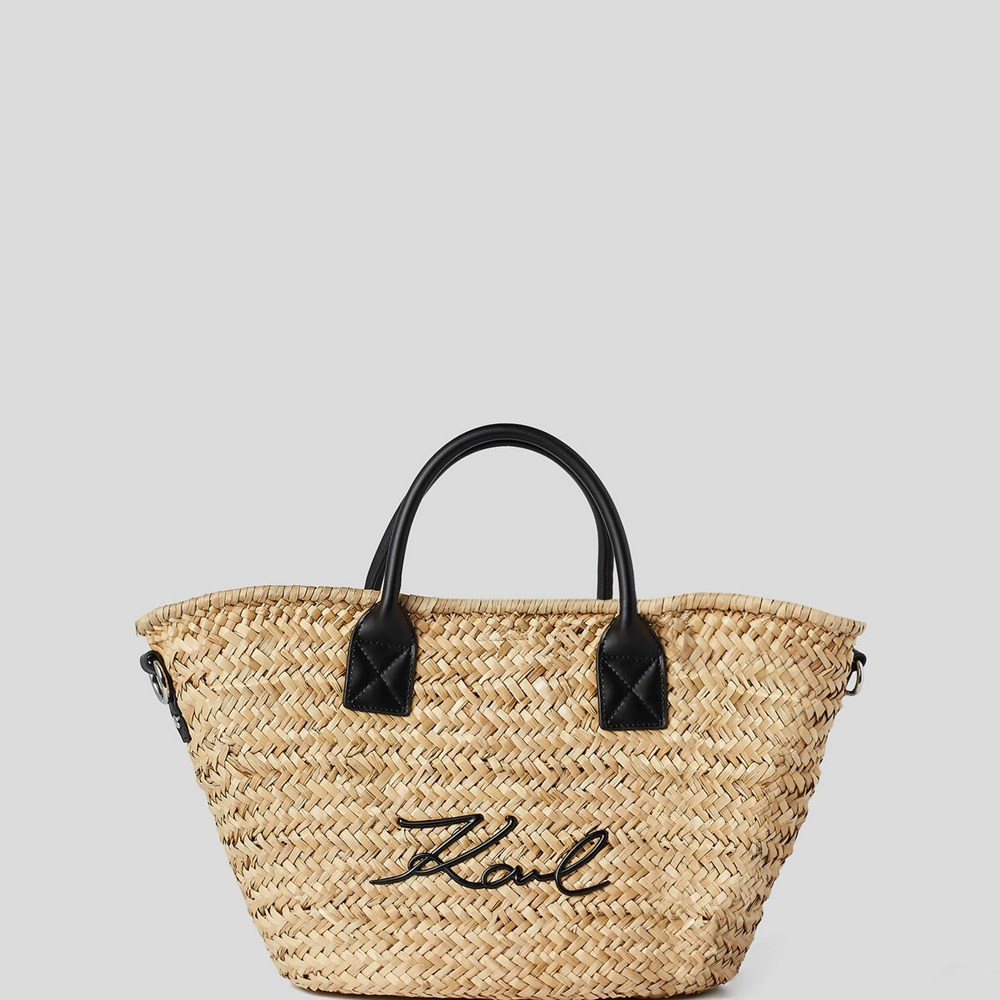 Beige / Black Women's Karl Lagerfeld K/Signature Basket Tote Bags | AE371FVRZ