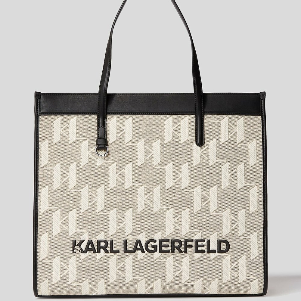 Beige / White / Black Women's Karl Lagerfeld K/Skuare Monogram Tote Bags | AE813IKCB