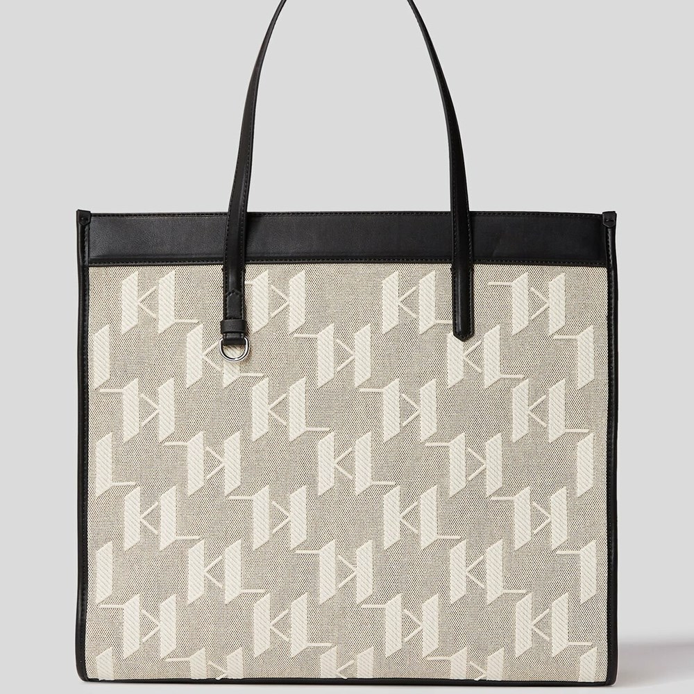 Beige / White / Black Women's Karl Lagerfeld K/Skuare Monogram Tote Bags | AE813IKCB