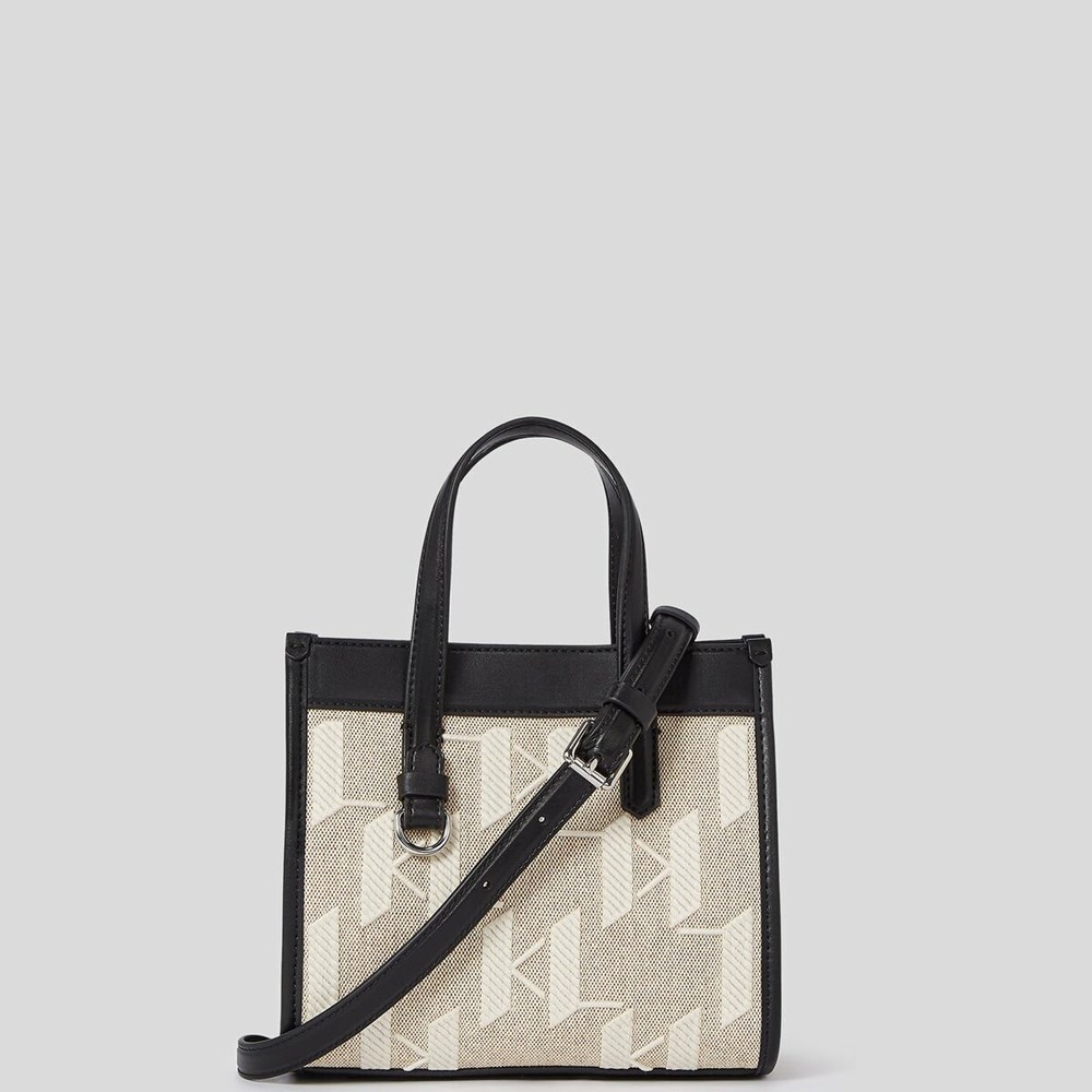 Beige / White / Black Women's Karl Lagerfeld K/Skuare Monogram Small Tote Bags | AE930RSHD