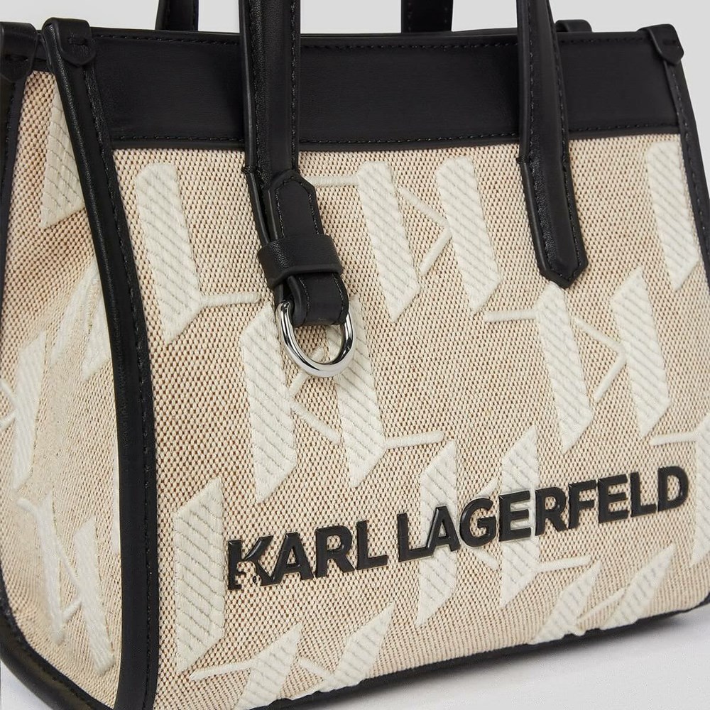 Beige / White / Black Women's Karl Lagerfeld K/Skuare Monogram Small Tote Bags | AE930RSHD