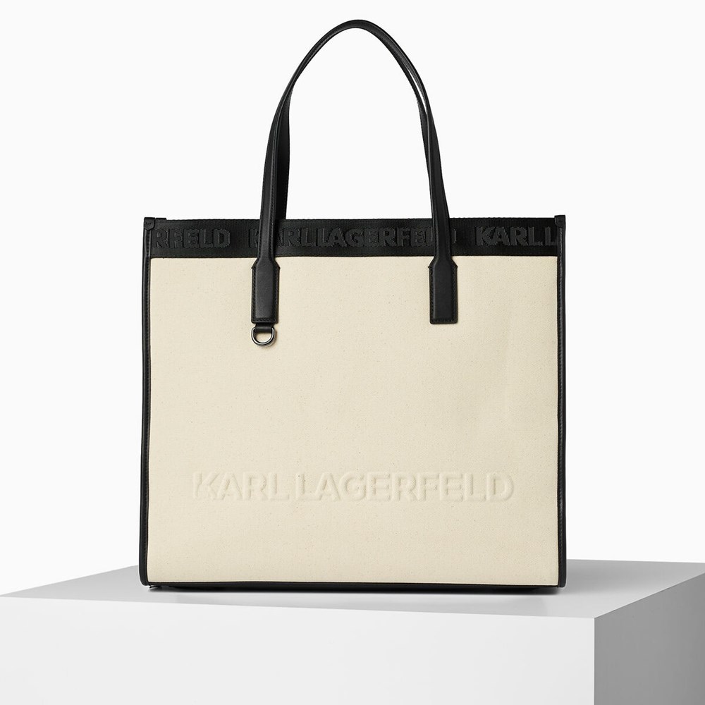 Beige Women\'s Karl Lagerfeld Cara Loves Karl K/Skuare Tote Bags | AE760PQMT