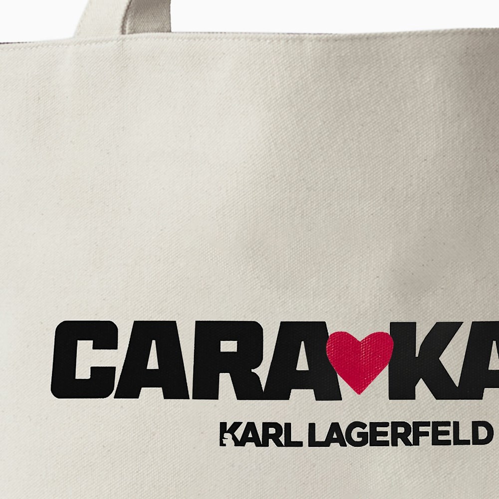 Beige Women's Karl Lagerfeld Cara Loves Karl Canvas Shopper Tote Bags | AE985VSGY