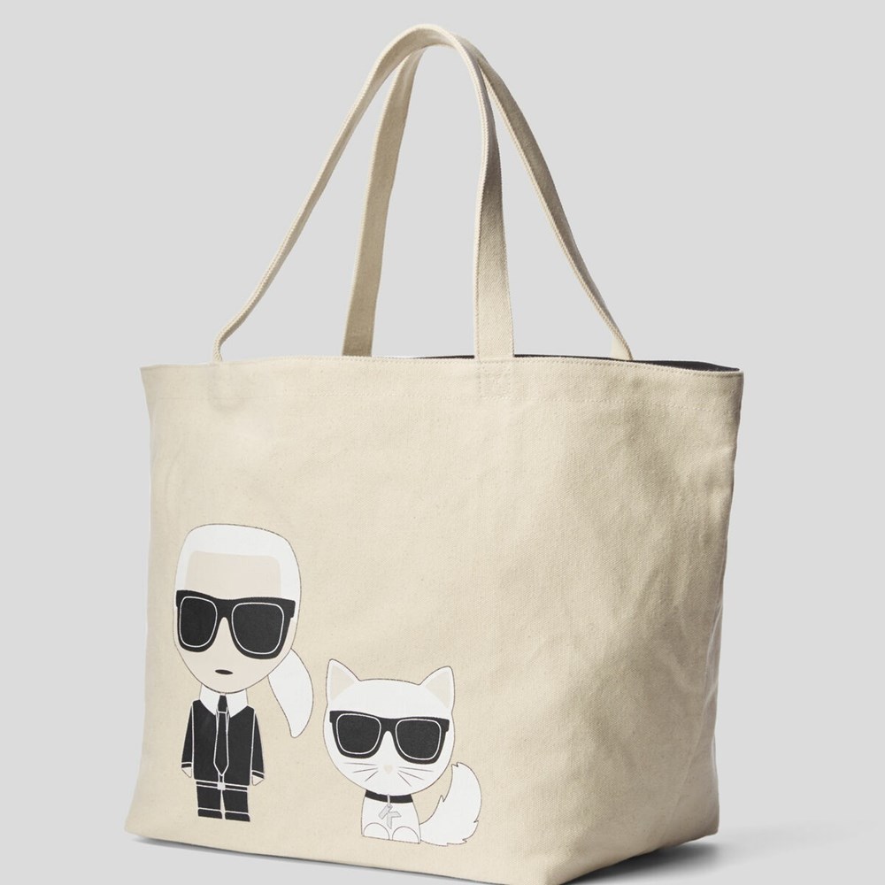 Beige Women's Karl Lagerfeld Ikonik Karl & Choupette Tote Bags | AE035LGIM