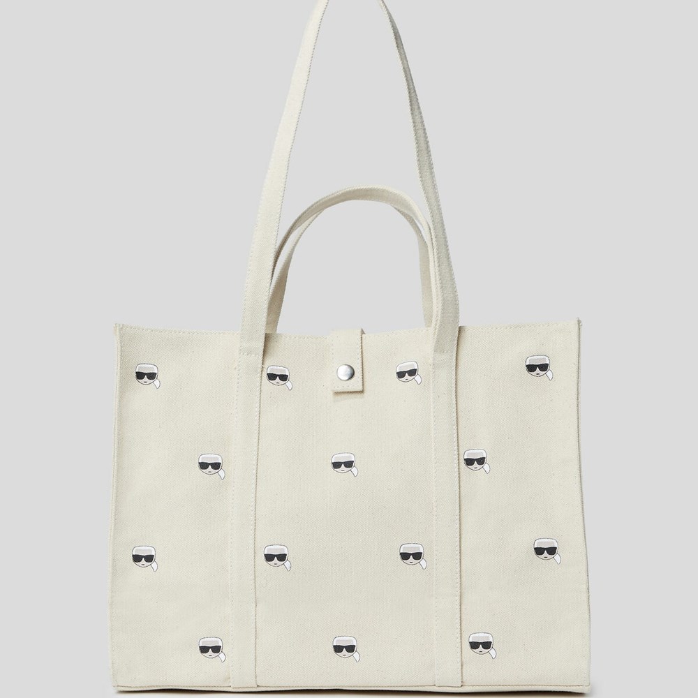 Beige Women's Karl Lagerfeld K/Ikonik Canvas Shopper Tote Bags | AE162CAWD