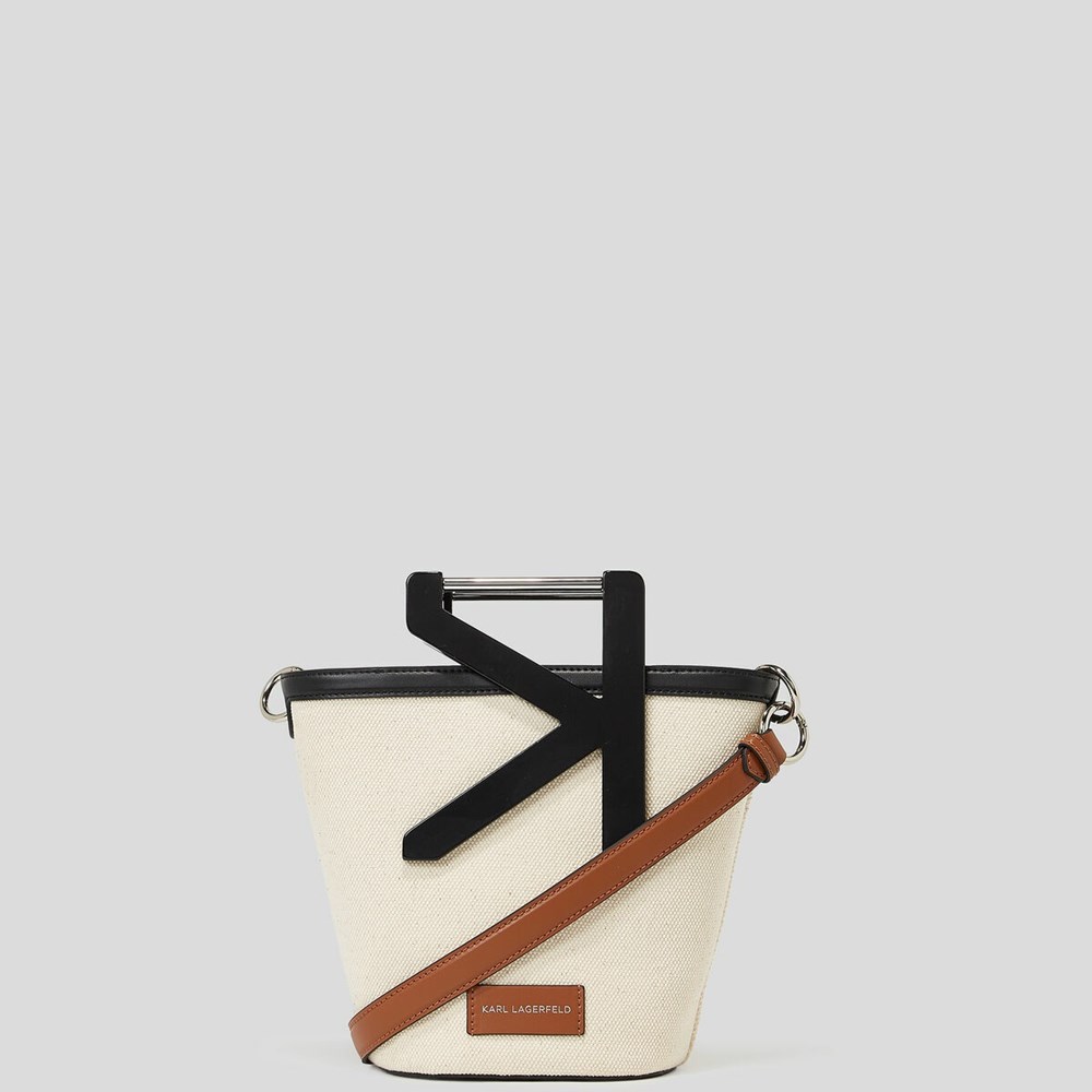 Beige Women's Karl Lagerfeld K/Karl Handle Canvas Bucket Bag | AE268FTBC