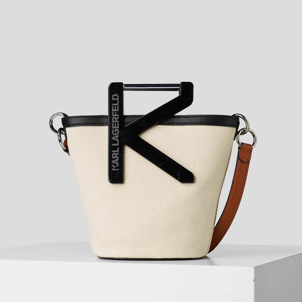 Beige Women\'s Karl Lagerfeld K/Karl Handle Canvas Bucket Bag | AE268FTBC