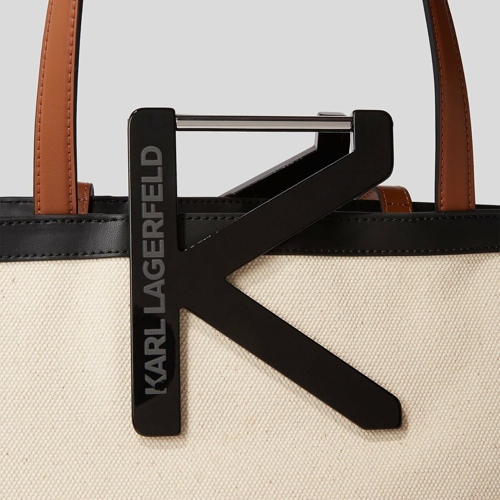 Beige Women's Karl Lagerfeld K/Karl Handle Large Canvas Tote Bags | AE847OIEX