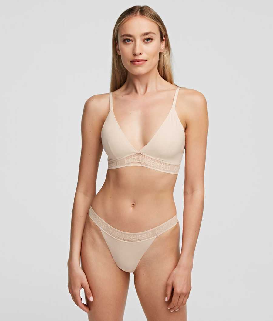 Beige Women's Karl Lagerfeld Ultra-light Karl Logo Thong Underwear | AE529QMIK