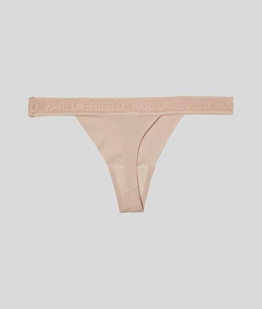 Beige Women's Karl Lagerfeld Ultra-light Karl Logo Thong Underwear | AE529QMIK