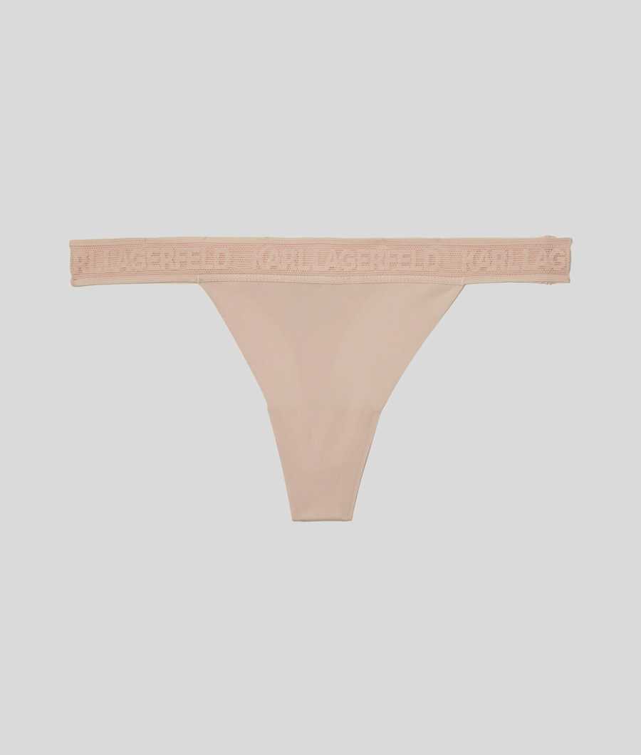 Beige Women\'s Karl Lagerfeld Ultra-light Karl Logo Thong Underwear | AE529QMIK